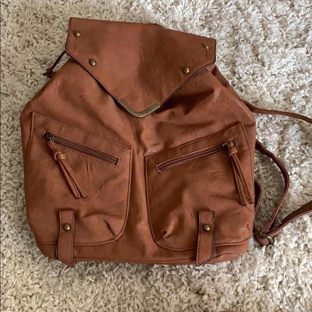 Brown faux leather backpack